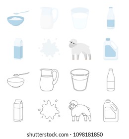 Billet pack, sheep.blue, canister.Moloko set collection icons in cartoon,outline style vector symbol stock illustration web.