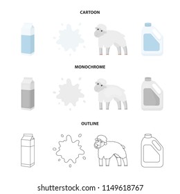 Billet pack, sheep.blue, canister.Moloko set collection icons in cartoon,outline,monochrome style vector symbol stock illustration web.