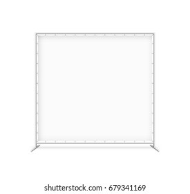 Billet press wall with blank banner, mobile trade show booth vector illustration