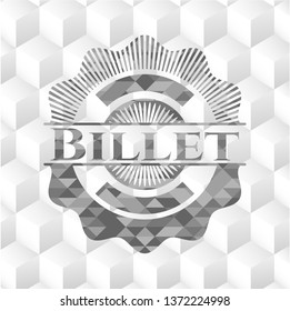 Billet retro style grey emblem with geometric cube white background