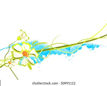 Billets bouquet of flowers and water, intertwined and extends into the side