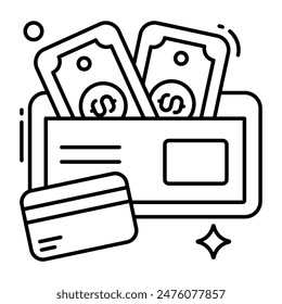 Un ícono de accesorio de billetera, diseño de Vector de cartera