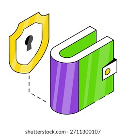 A billfold accessory icon, vector design of secure wallet