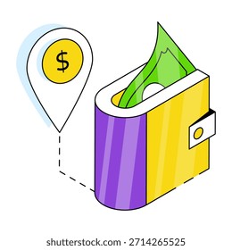 Un icono de accesorio billfold, diseño de Vector de la cartera