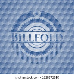 Billfold blue badge with geometric pattern background. Vector Illustration. Detailed.