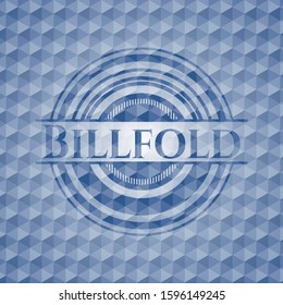 Billfold blue polygonal badge. Vector Illustration. Detailed.