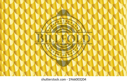 Billfold shiny golden emblem. Scales pattern. Vector Illustration. Detailed. 