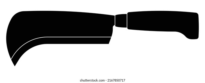 Vector de silueta aislado de gancho o gancho de la factura sobre fondo blanco. Esta herramienta de corte se utiliza ampliamente en la agricultura y la silvicultura para la tala de material leñoso como arbustos, árboles pequeños y ramas.