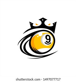 Billiar 9 Ball King Logo Vector