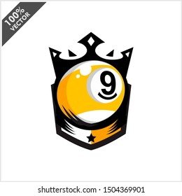 Billiar 9 Ball King Logo Vector	
