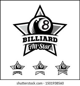 Billiard 8 ball all star badge logo vector