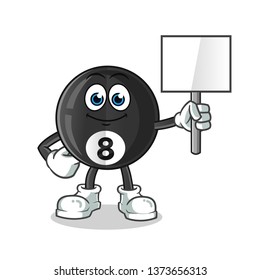 billiard 8 ball announcement board mascot vector cartoon illustration