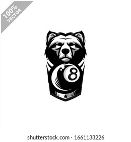 Billiard 8 Ball Bear Team Logo Design. Scalable And Editable Vector.