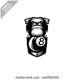 Billiard 8 Ball Dog Team Logo Design. Scalable And Editable Vector.