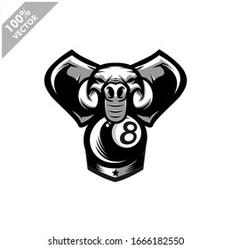 Billiard 8 Ball Elephant Team Logo Design. Scalable And Editable Vector.	
