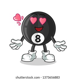 billiard 8 ball fall in love mascot vector cartoon illustration