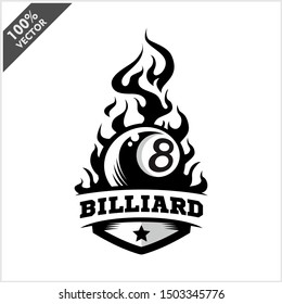 Billiard 8 ball flame badge logo vector	
