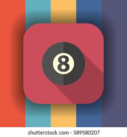 billiard 8 ball flat icon with long shadow, vector illustration