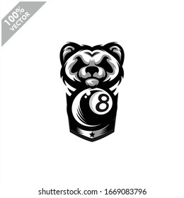 Billiard 8 Ball Panda Team Logo Design. Scalable And Editable Vector.