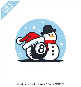 Billiard 8 ball santa hat with snow man logo vector