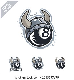 Billiard 8 ball with Viking helmet logo vector illustration for club or team. Scalable and editable 4 variation vector.	