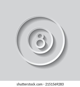 Billiard 8-ball simple icon. Flat design. Paper style with shadow. Gray background.ai
