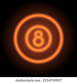 Billiard 8-ball simple icon. Flat design. Orange neon on black background.ai