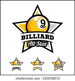 Billiard 9 ball all star badge logo vector