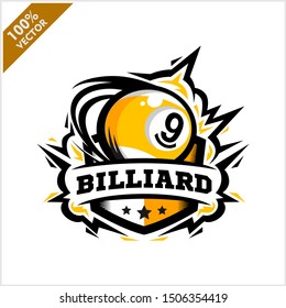 Billiard 9 ball badge logo vector