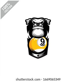 Billiard 9 ball Dog team logo design. Scalable and editable vector.