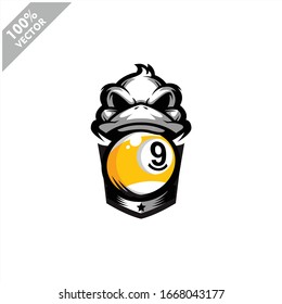 Billiard 9 Ball Duck Team Logo Design. Skalierbare und bearbeitbare Vektorillustration.