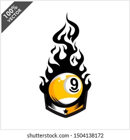 Billiard 9 ball flame badge logo vector