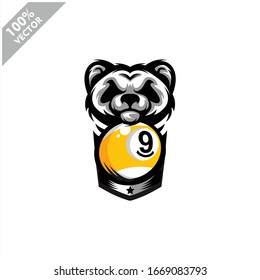 Billiard 9 ball Panda team logo design. Scalable and editable vector.