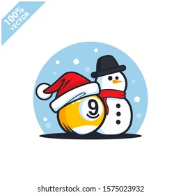 Billiard 9 ball santa hat with snow man logo vector