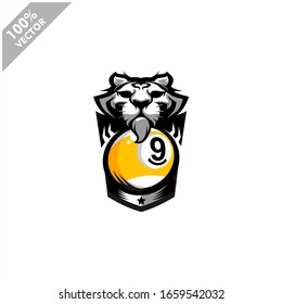 Billiard 9 ball tiger team logo design. Scalable and editable vector.