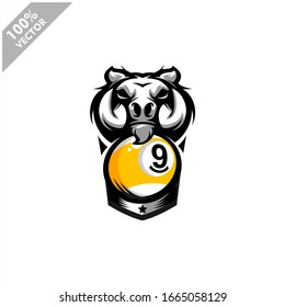 Billiard 9 ball Warthog Wild Boar team logo design. Scalable and editable vector.