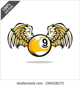 Billiard 9 ball wing logo vector
