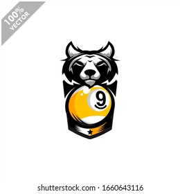 Billiard 9 ball Wolf team logo design. Scalable and editable vector.