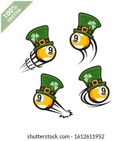 Billiard 9 nball with Saint Patrick's Day hat theme set of 4 logo vector	