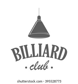 Billiard badge template. Isolated label of billiards with light lamp on white background. 