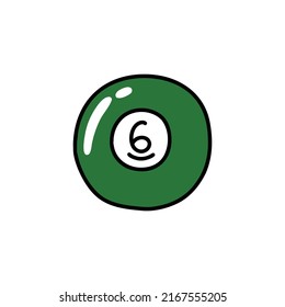 billiard ball 6 doodle icon, vector illustration