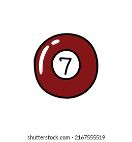 billiard ball 7 doodle icon, vector illustration