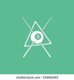Billiard Ball 8 Emblem Flat Icon On Green Background