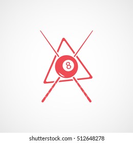 Billiard Ball 8 Emblem Red Flat Icon On White Background