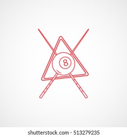 Billiard Ball 8 Emblem Red Line Icon On White Background