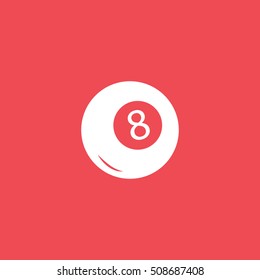 Billiard Ball 8 Flat Icon On Red Background