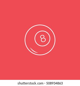 Billiard Ball 8 Line Icon On Red Background