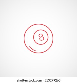 Billiard Ball 8 Red Line Icon On White Background