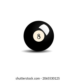 A billiard ball of amber color with the number 8 on a white background with a shadow.10 EPS