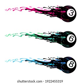 Billiard ball with color splashes, comet